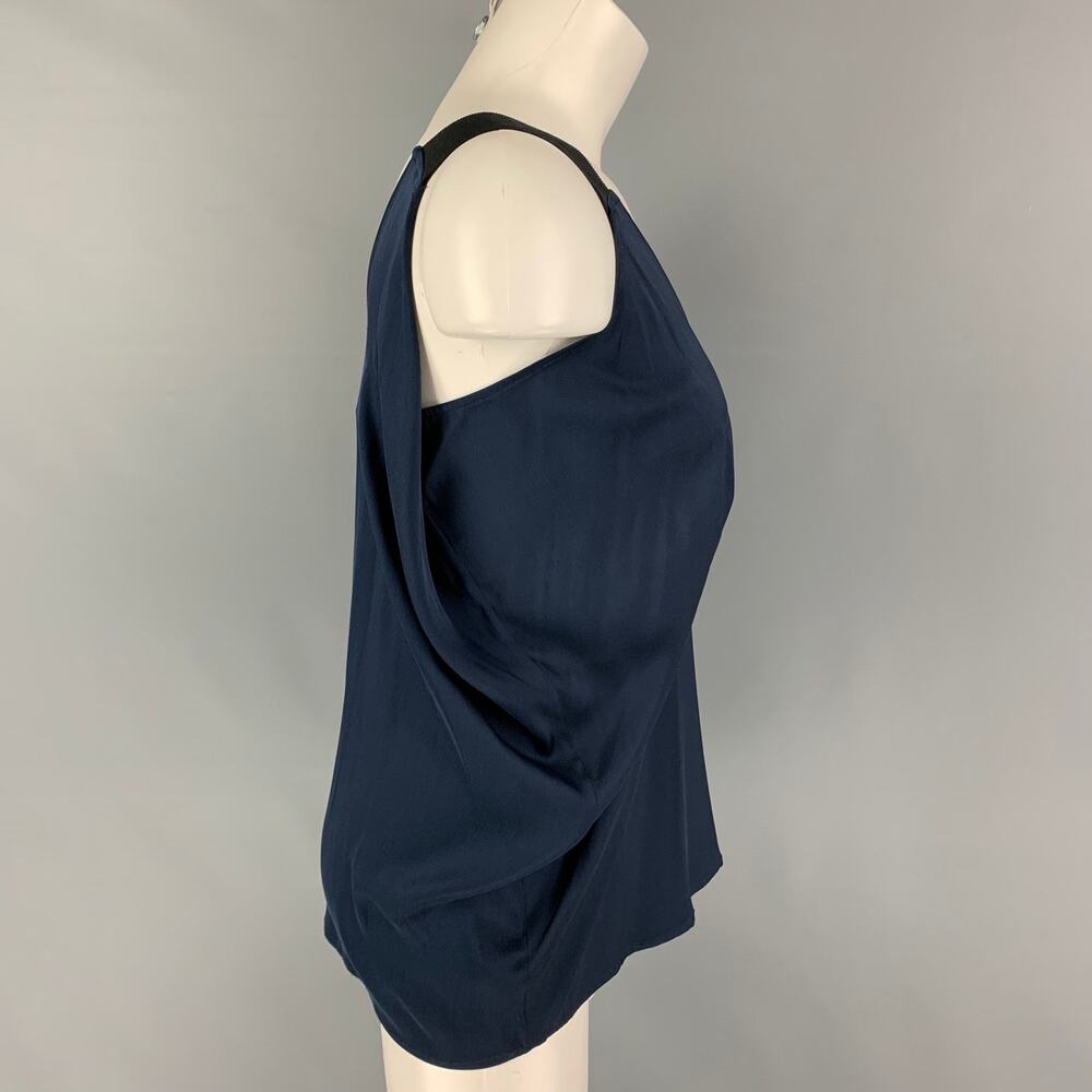 ZERO + MARIA CORNEJO Size 2 Navy Silk Draped Blouse - Picture 2 of 5